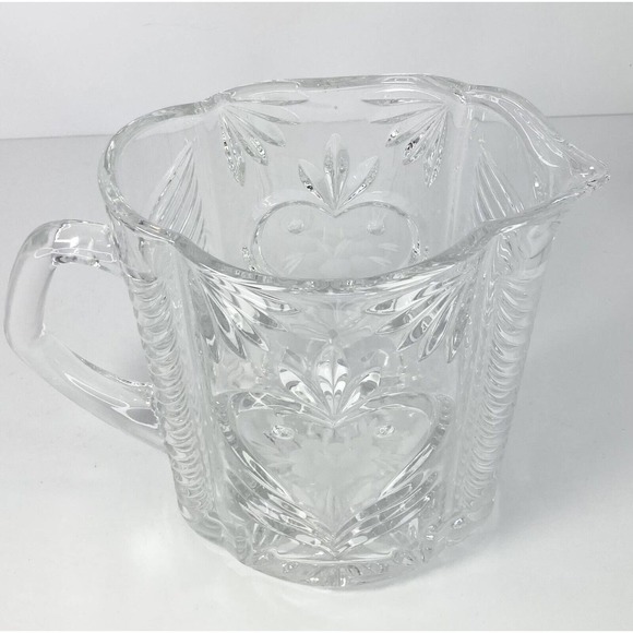 Vintage Heavy Cut-to-Clear Etched/Frosted Rose Heart Floral Crystal Pitcher, 9” - Picture 4 of 9